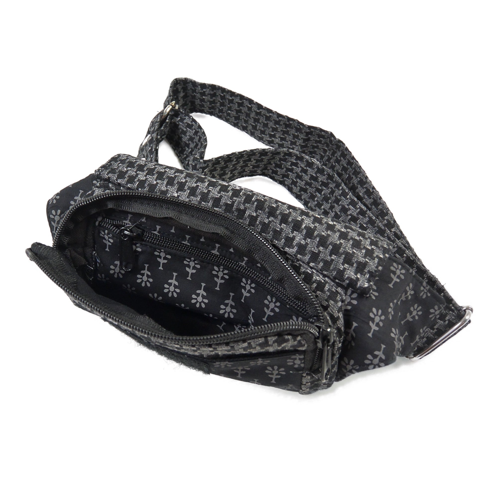 Innenansicht: Bauchtasche aus Stoff Schwarz mit Blumenmuster