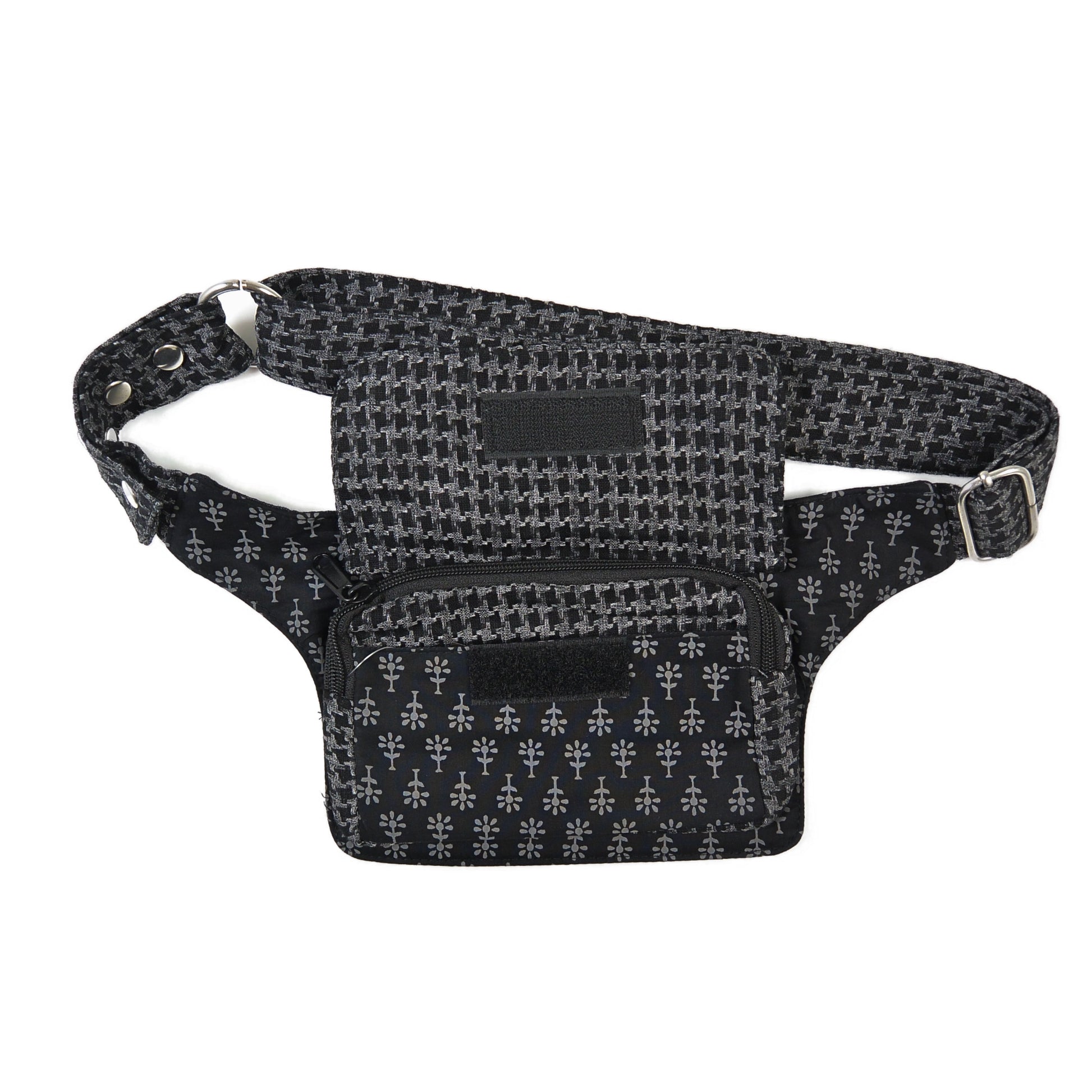 Bauchtasche aus Stoff Schwarz mit kleinem Blumenmuster