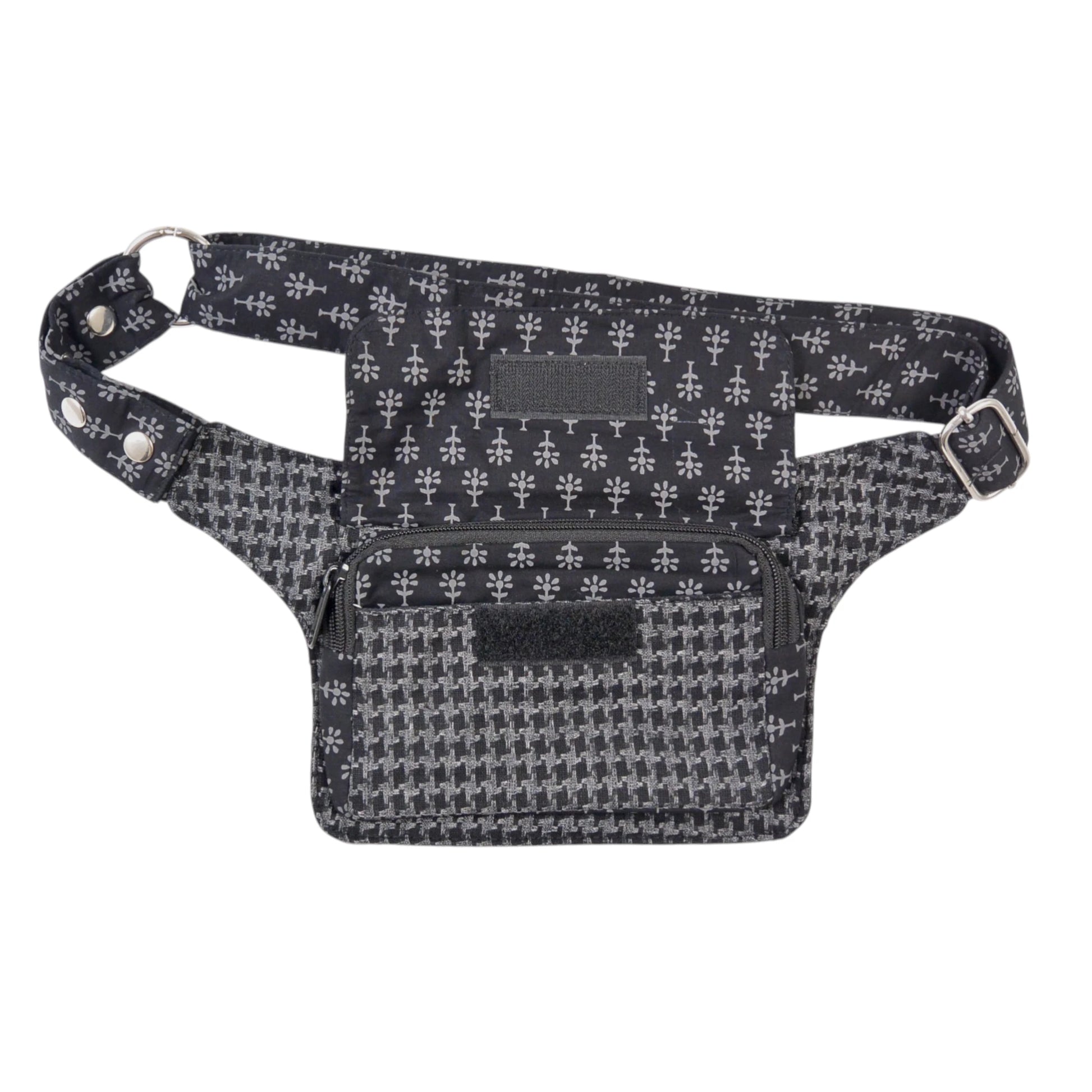 Bauchtasche aus Stoff Schwarz mit kleinem Blumenmuster