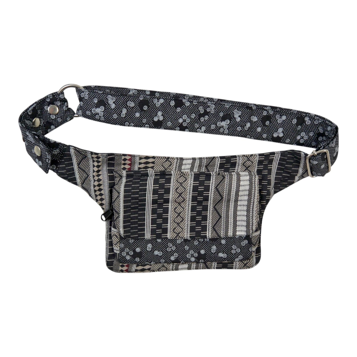 Bauchtasche aus Baumwoll-Stoff Grau mit Muster.