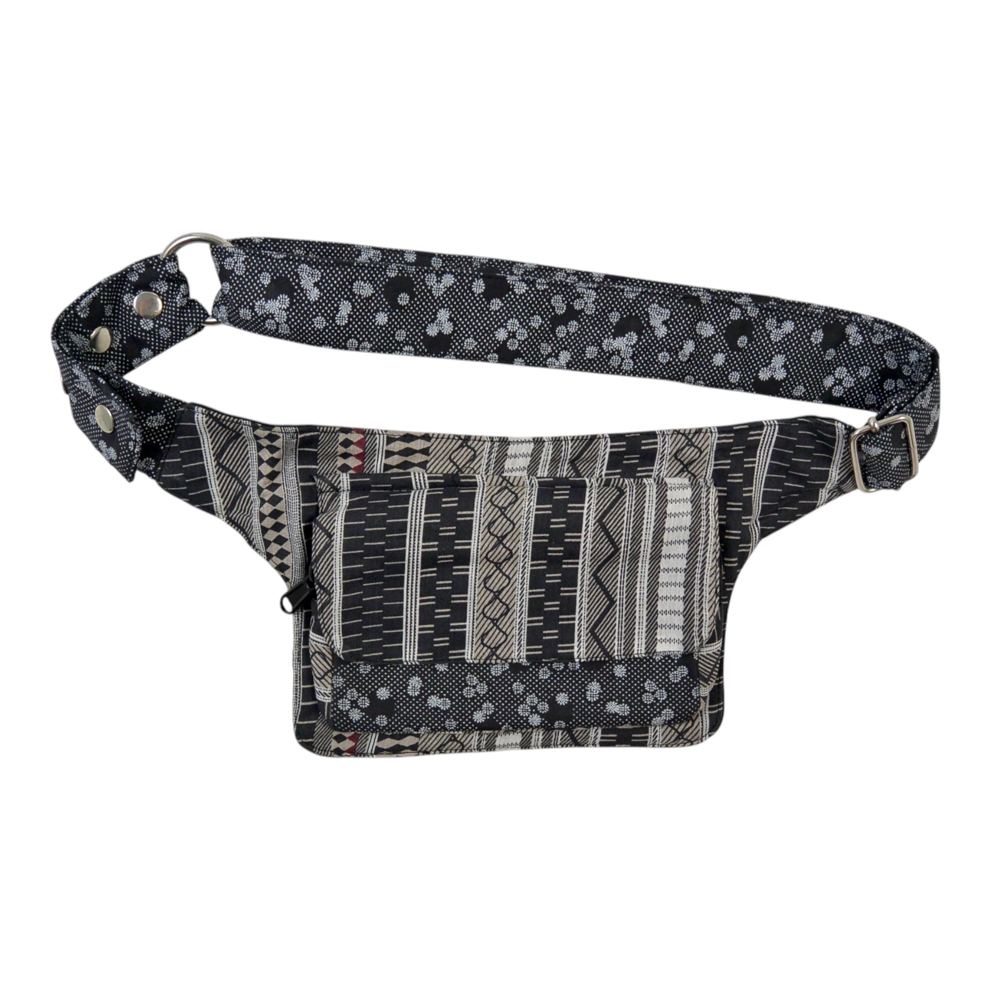 Bauchtasche aus Baumwoll-Stoff Grau mit Muster.