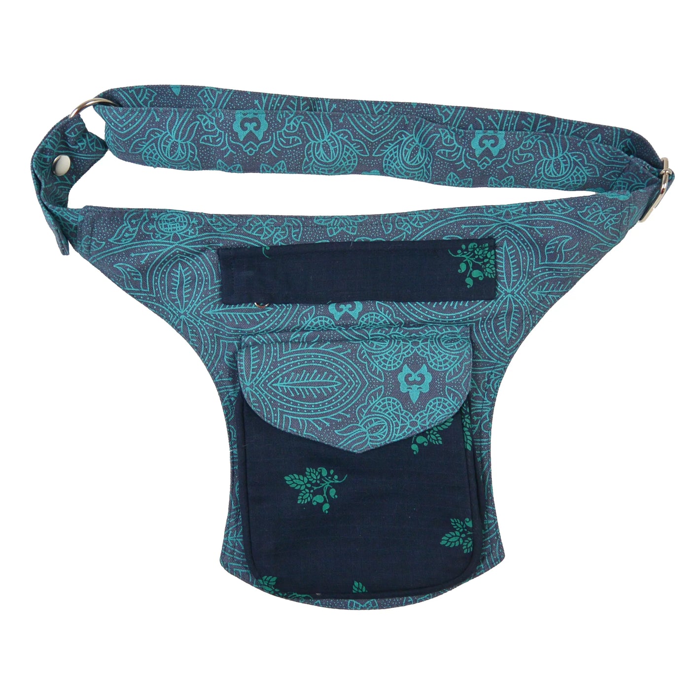 Petrol Gürteltasche im Ethno-Stil mit Blumenmuster – Festival Bauchtasche Madrid von Nijens, Vorderansicht