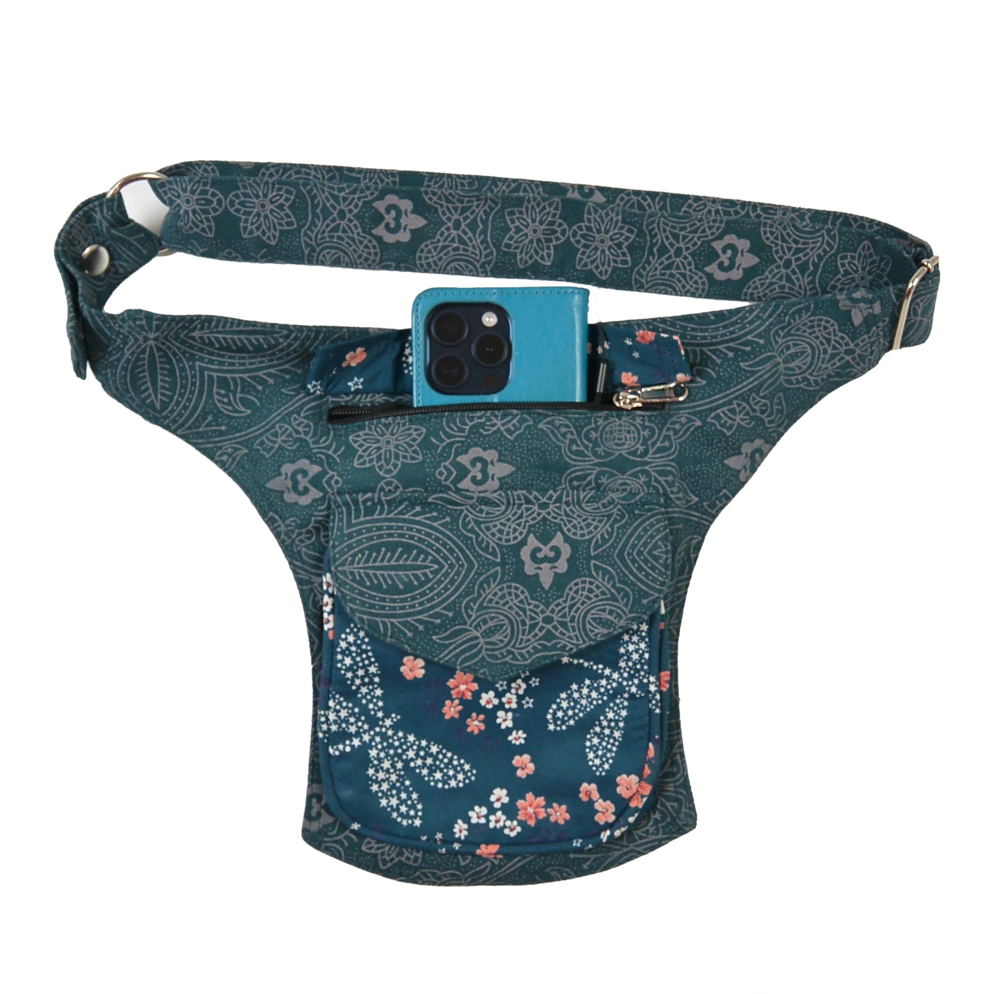Blaugrüne Festival Gürteltasche Madrid mit Smartphone im Hauptfach – praktische Fanny Pack von Nijens