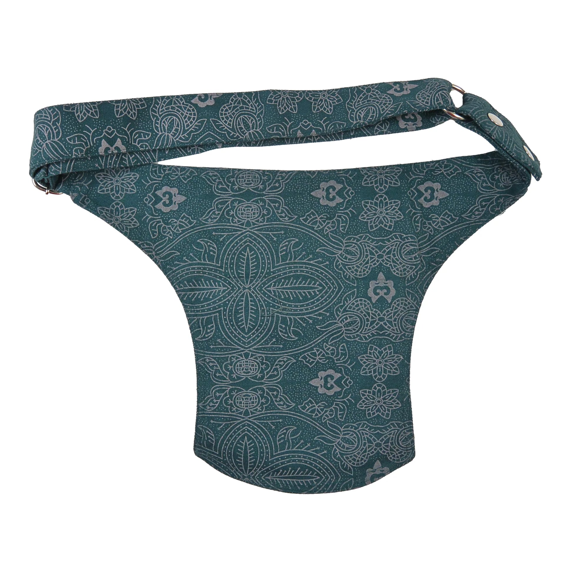 Rückseite der blaugrünen Bauchtasche Madrid mit verstellbarem Hüftgurt und Ethno-Muster – Festival Sidebag von Nijens