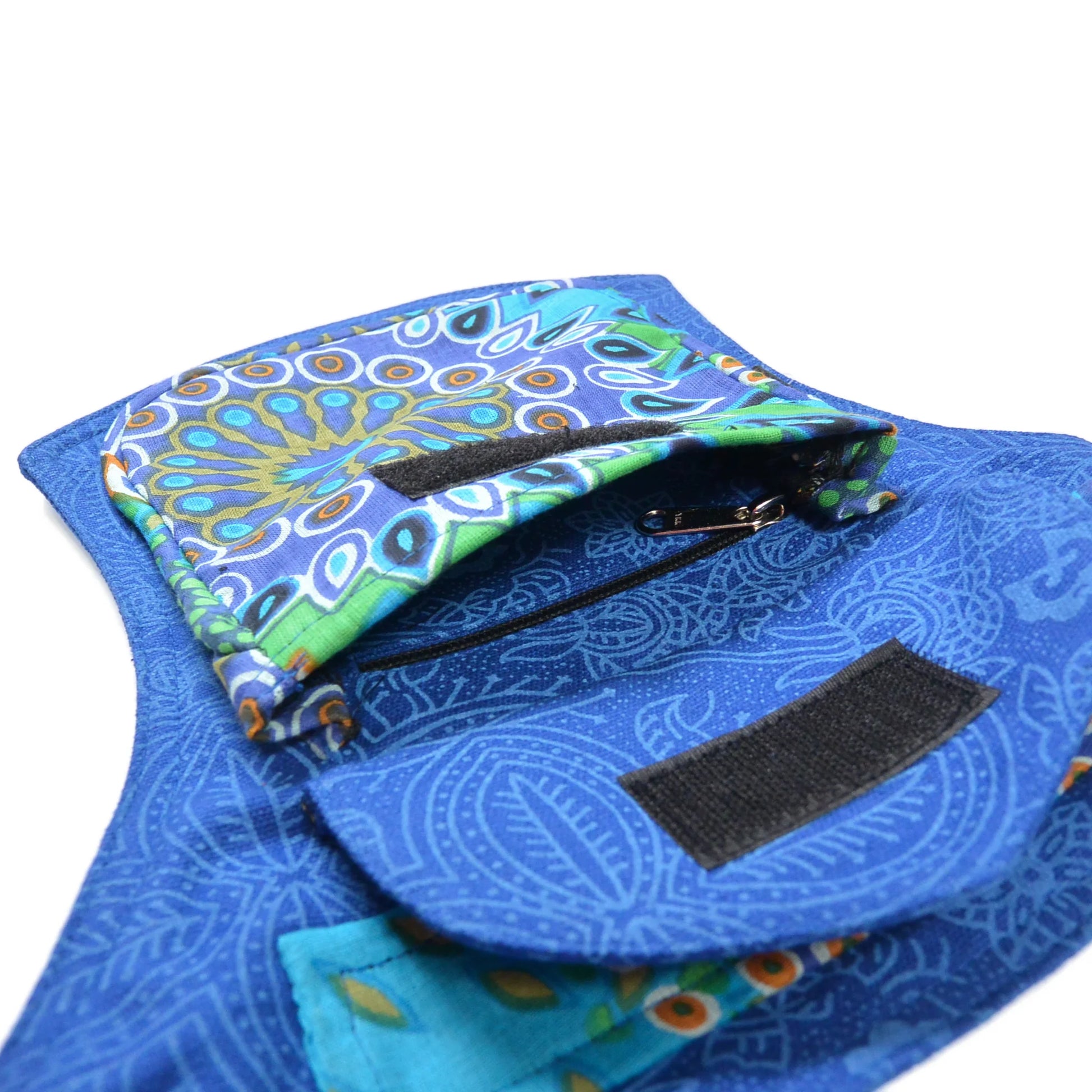 Kobaltblaue Festival-Gürteltasche mit Ethno- und Mandala-Muster – Fronttasche mit Klettverschluss und verstecktem Reißverschlussfach innen