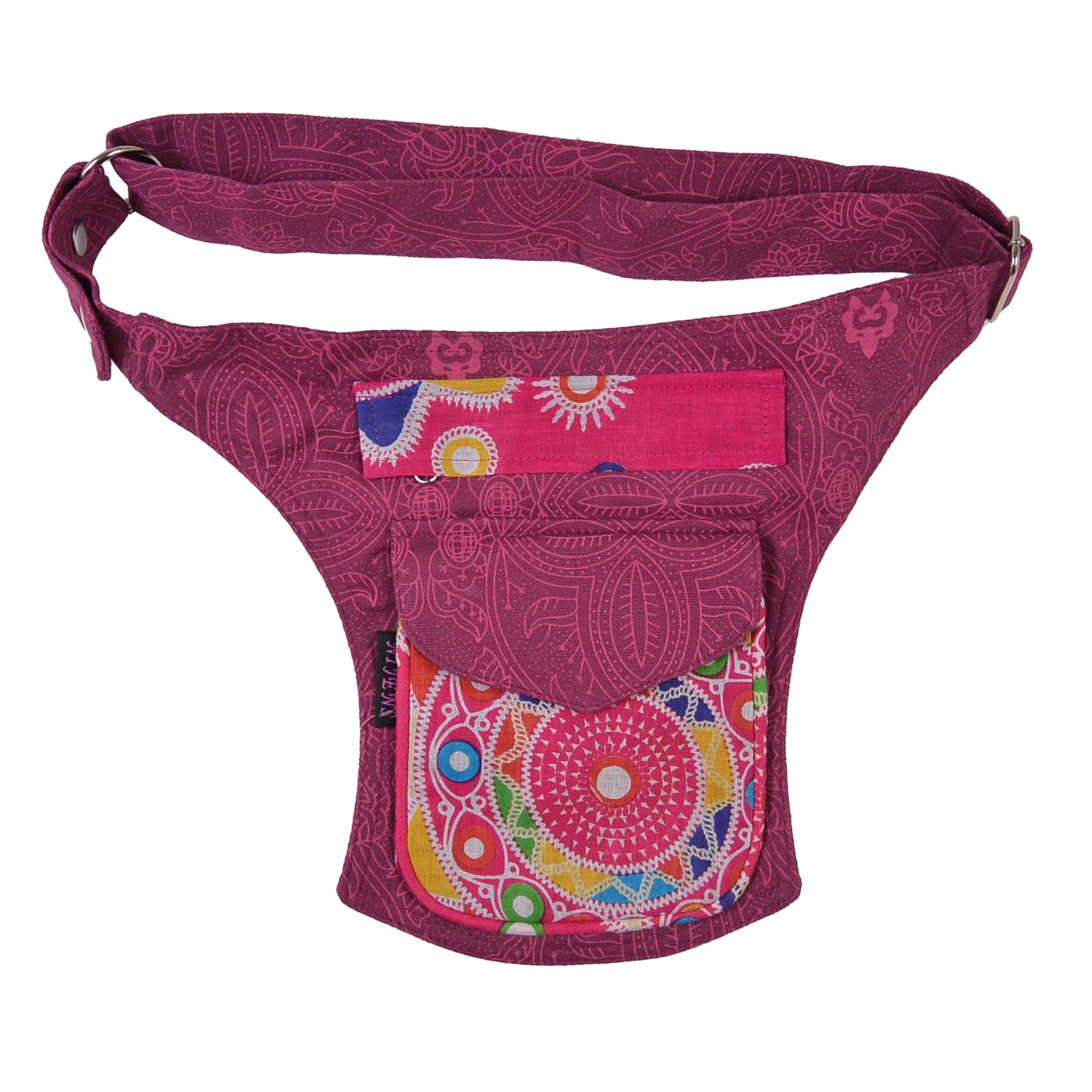 Rosa Gürteltasche im Ethno-Stil mit Mandala-Muster – Festival Bauchtasche Madrid von Nijens, Vorderansicht