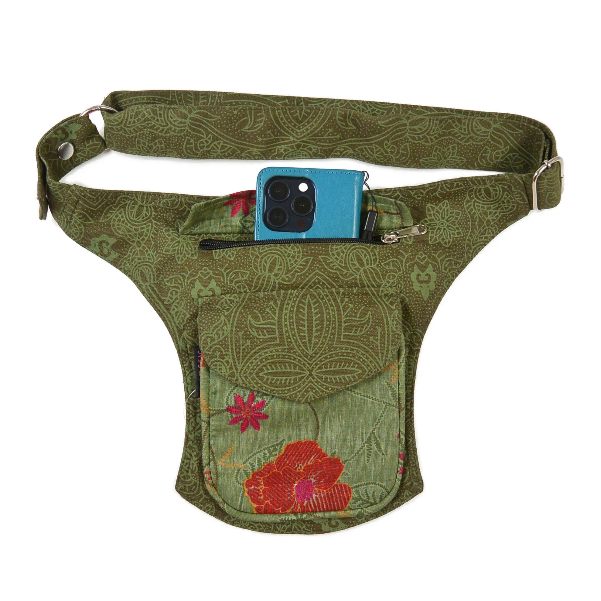 Grüne Festival Gürteltasche Madrid mit Smartphone im Hauptfach – praktische Fanny Pack von Nijens