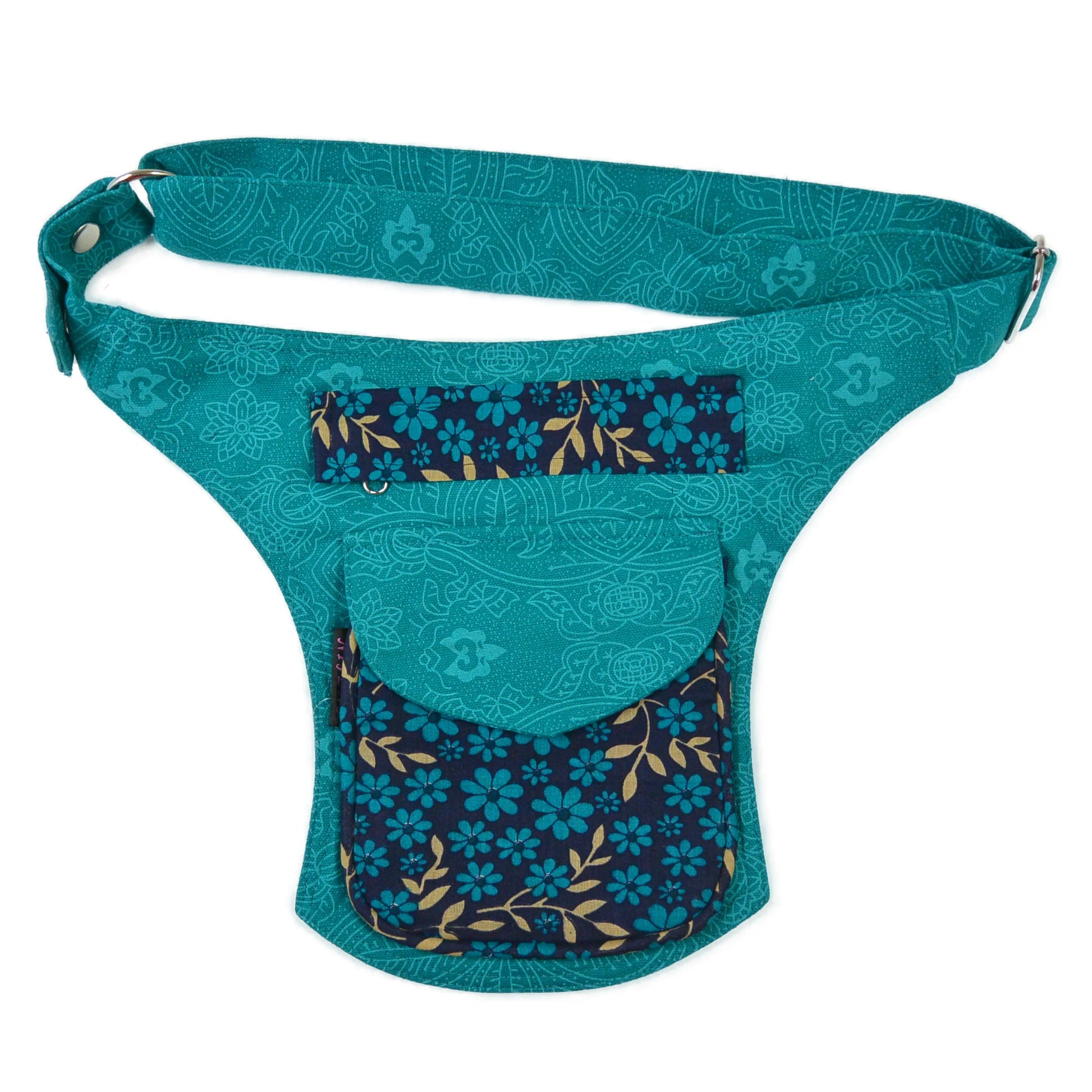 Farbenfrohe türkise Gürteltasche im Ethno-Stil – stylische Festival-Bauchtasche Madrid von Nijens