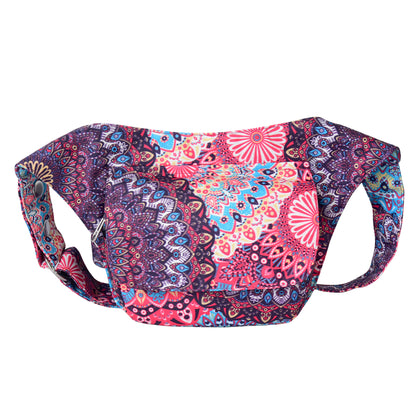 Nijens Hüfttasche Dublin, buntes Mandala-Muster, Frontansicht mit Reißverschlussfach.
