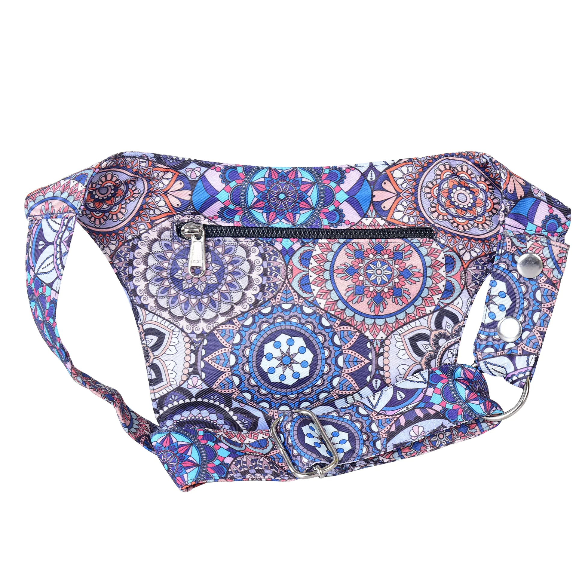 Nijens Hüfttasche Dublin in Lavendel mit Mandala-Design, Rückansicht mit Reißverschlussfach und verstellbarem Gurt.