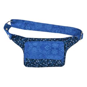 Bauchtasche S-XXXL Festival-Hüfttasche aus Stoff Blau mit kleinem Blumenmuster