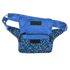 Bauchtasche S-XXXL Festival-Hüfttasche aus Stoff Blau mit kleinem Blumenmuster. Handyfach.