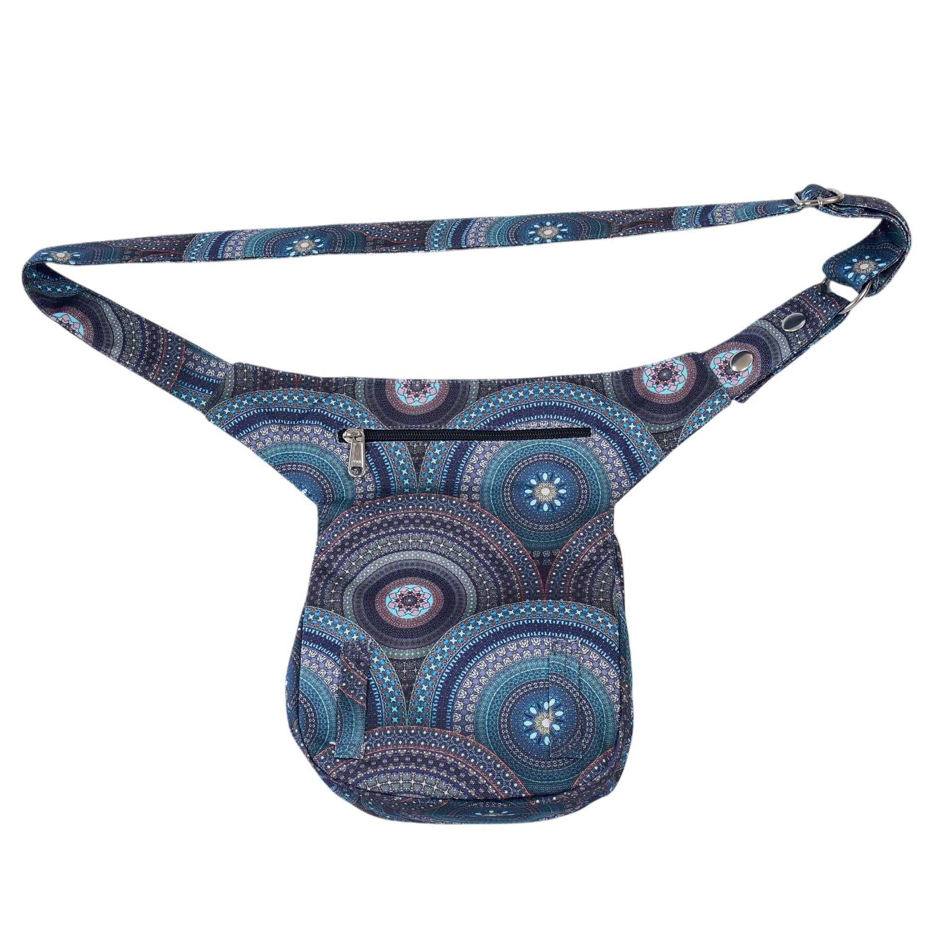 Rückseite der Mandala Blau Hüfttasche mit Schlaufen für Beingurt