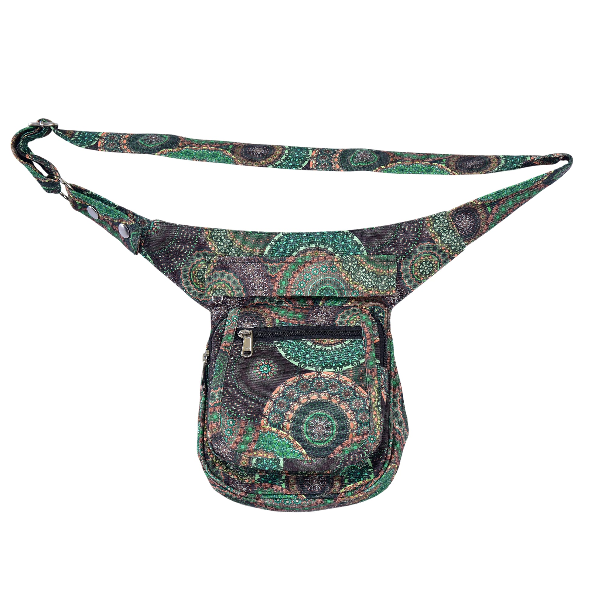 Stylische Hüfttasche mit Mandala-Muster in Grün-Braun – farbenfroher Blickfang für Outdoor & Reisen