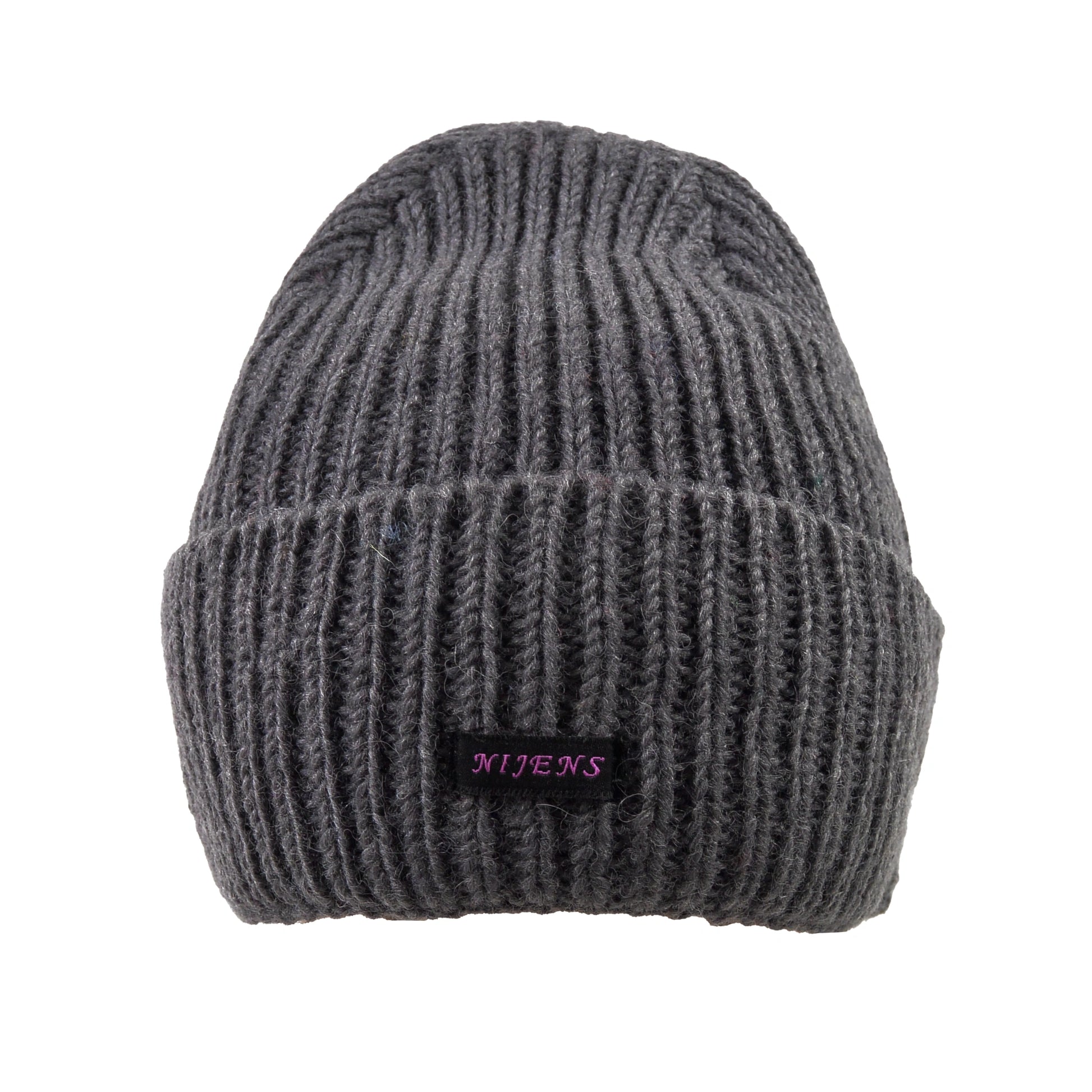 Wollmütze, Strickmütze, Beanie-Mütze aus Schurwolle, Dunkelgrau, mit Umschlag und Fleeceeinsatz. 