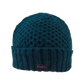 Frontansicht: Kurze Beanie Mütze, Wollmütze aus Schurwolle Petrol, Webenmuster Strick Tiefseegrün mit Breitem Mützenumschlag.