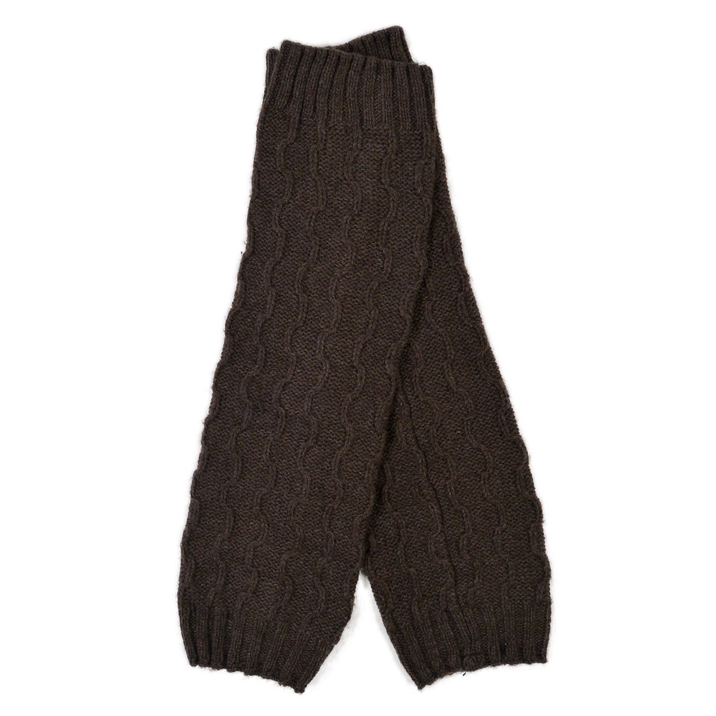 Beinstulpen Lindau in Dunkelbraun mit Zopfmuster aus Acryl und Wolle