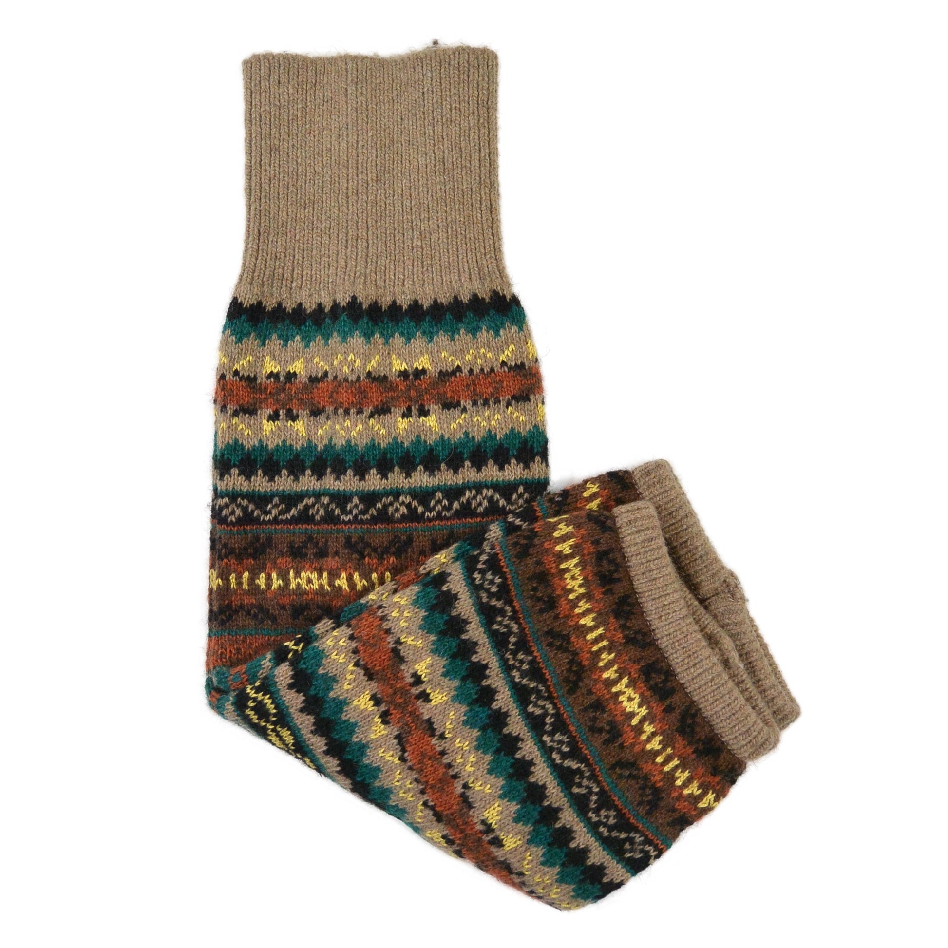 Beinstulpen Rosenheim im brauen Jacquard-Muster aus Acryl und Wolle