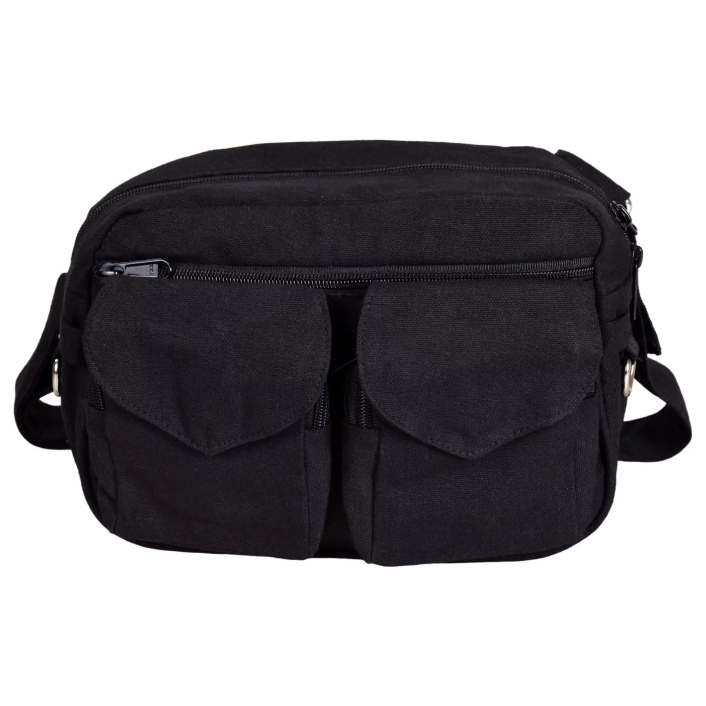 Crossbodybag Cotton BlackGassi-Tasche, Bauchtasche sowie Umhängetasche aus Canvasstoff, Schwarz, und Reißverschlussfach vorne mit zwei aufgesetzten, auswaschbaren Leckerliefächern.