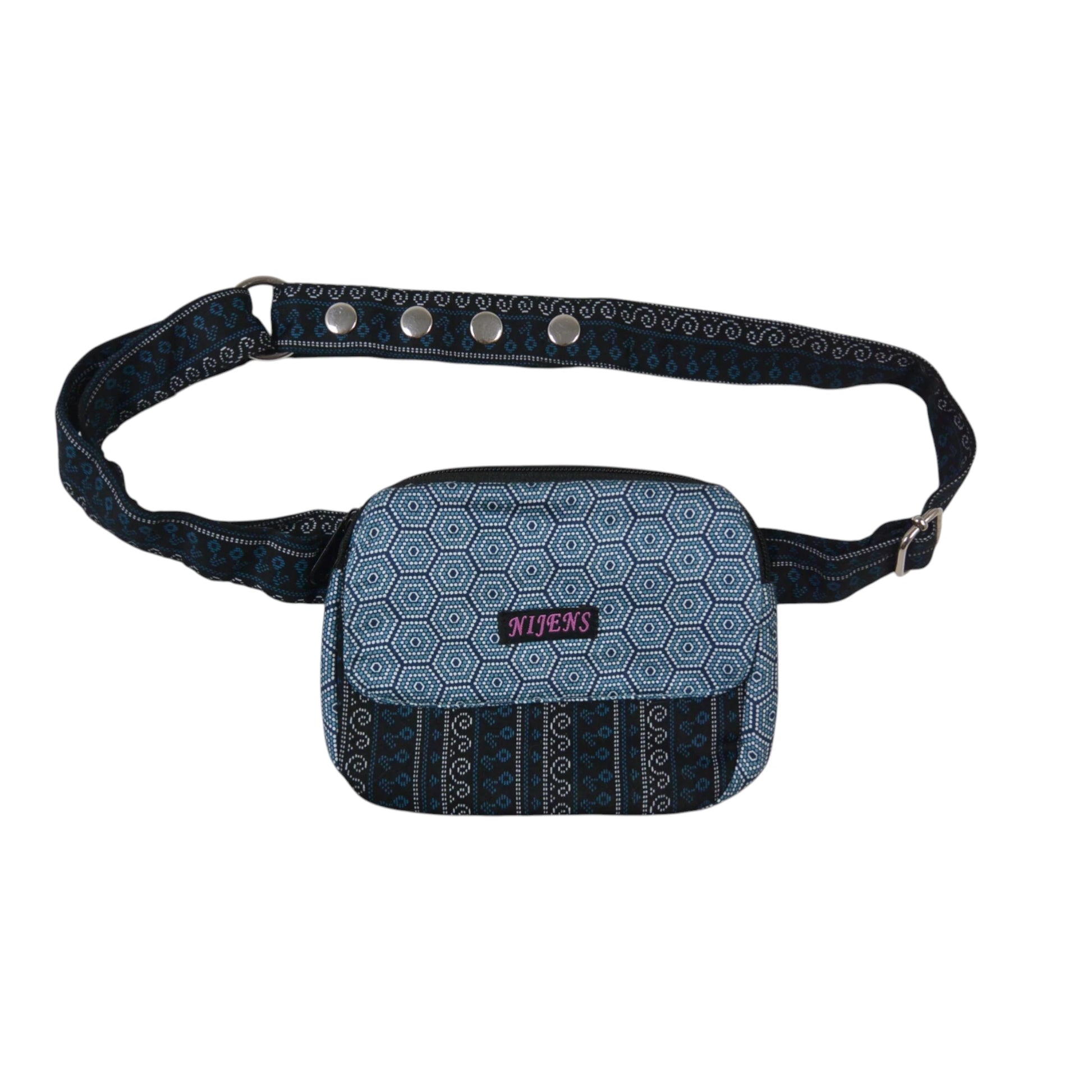 Stoff Bauchtasche Beuteltasche für Kinder mit Muster Blau-Türkis .