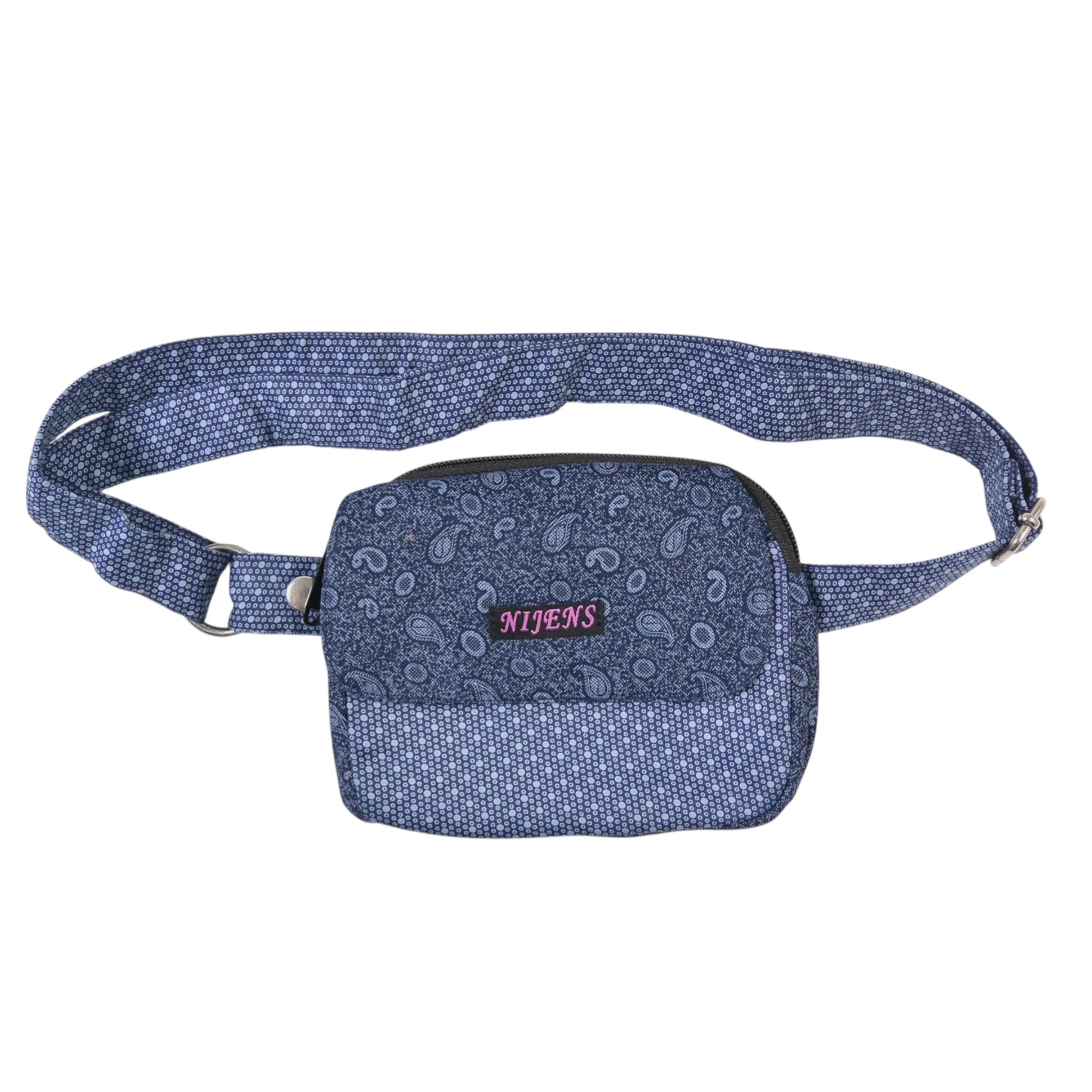 Nijens Beuteltasche Derby 223A aus Baumwolle in Blau mit Muster, kompakte Gürteltasche mit Reißverschlussfach