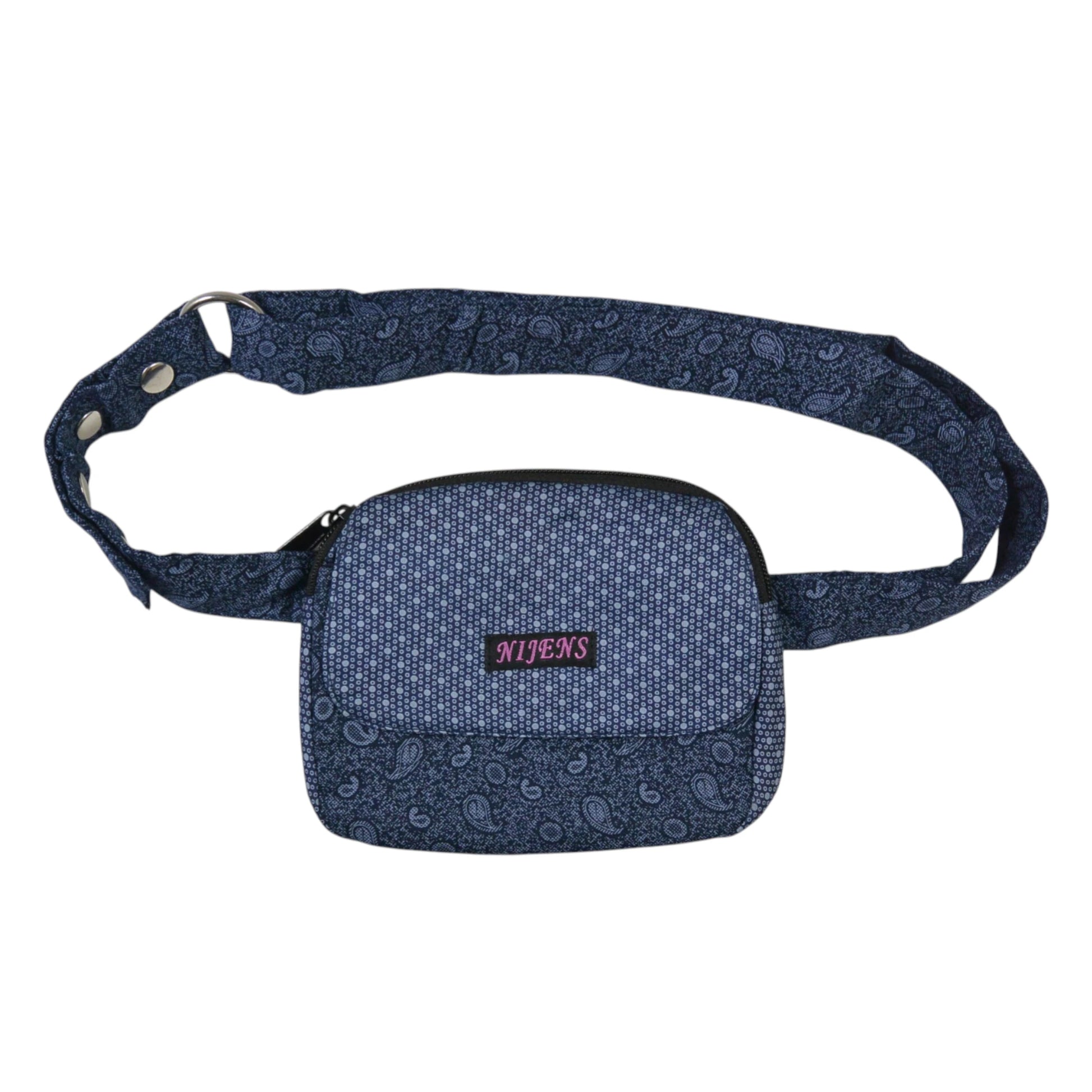 Nijens Beuteltasche Derby 223B aus Baumwolle in Blau mit Muster, kompakte Gürteltasche mit Reißverschlussfach