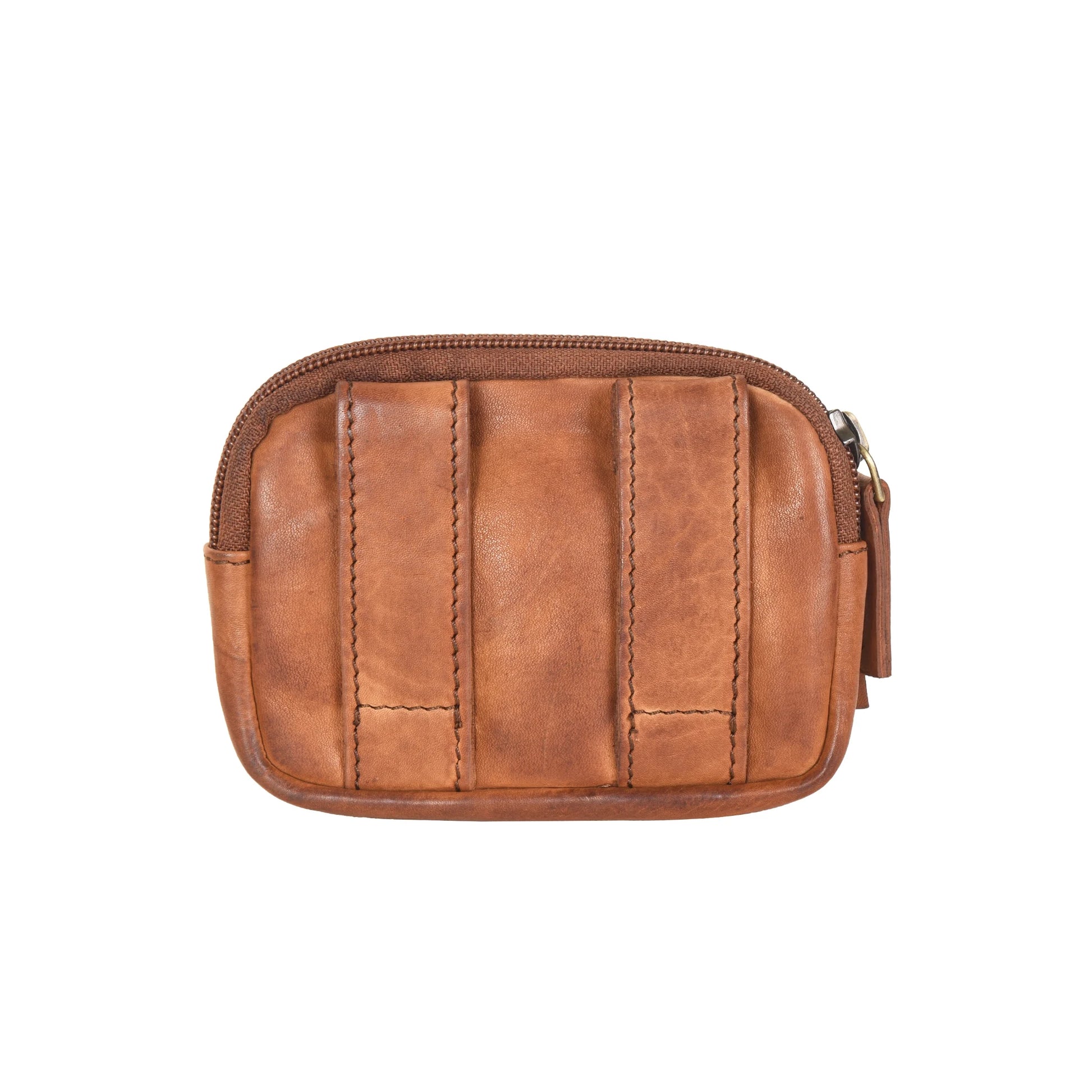 Rückseite der Nijens Leder Brandy Beuteltasche mit zwei Gürtelschlaufen zur Befestigung an Gürtel oder Gassitasche