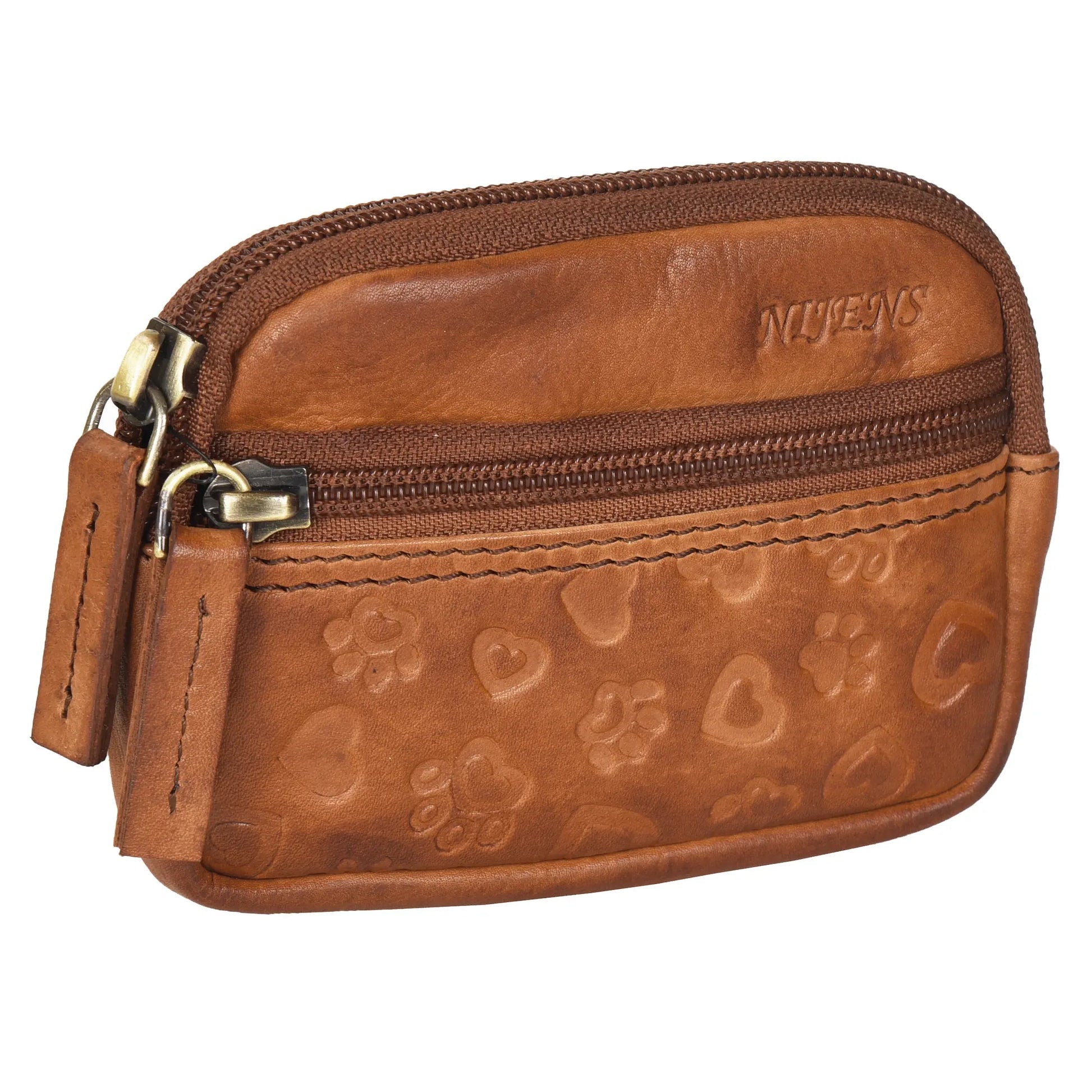 Nijens Kotbeutelspender – Vorderseite der kleinen, Leder Brandy Tasche mit Reißverschluss und Pfoten Design