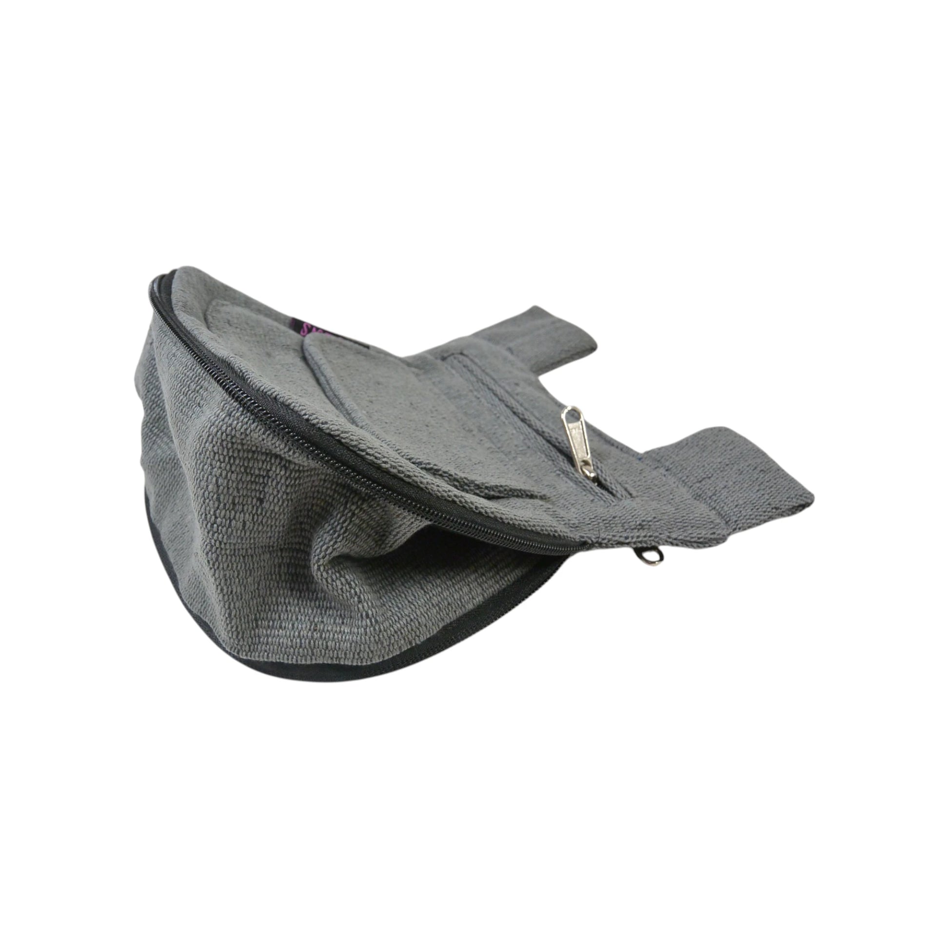 Leichte Beuteltasche aus Baumwoll-Canvas Grau mit verstellbarer Tiefe und Gürtelschlaufen