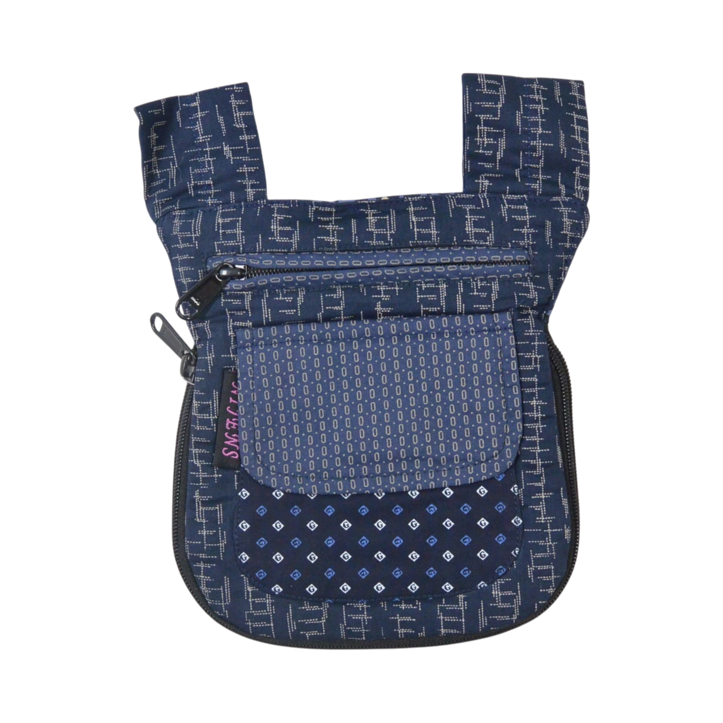  Beuteltasche mit Klettverschluss und Gürtelschlaufen aus  Baumwoll-Stoff in Blau Mustermix