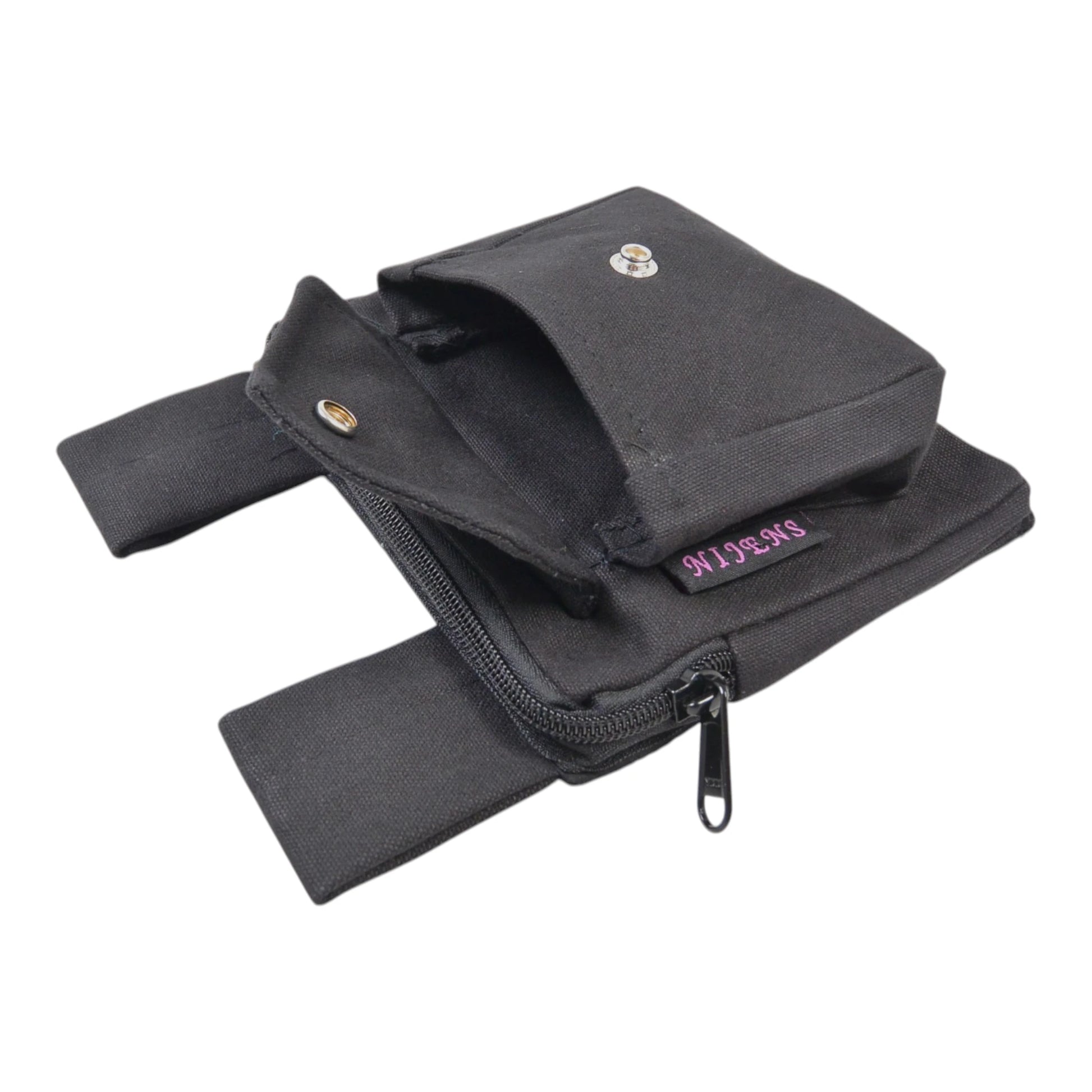 Beuteltasche Delhi aus Stoff in Schwarz mit praktischem Frontfach