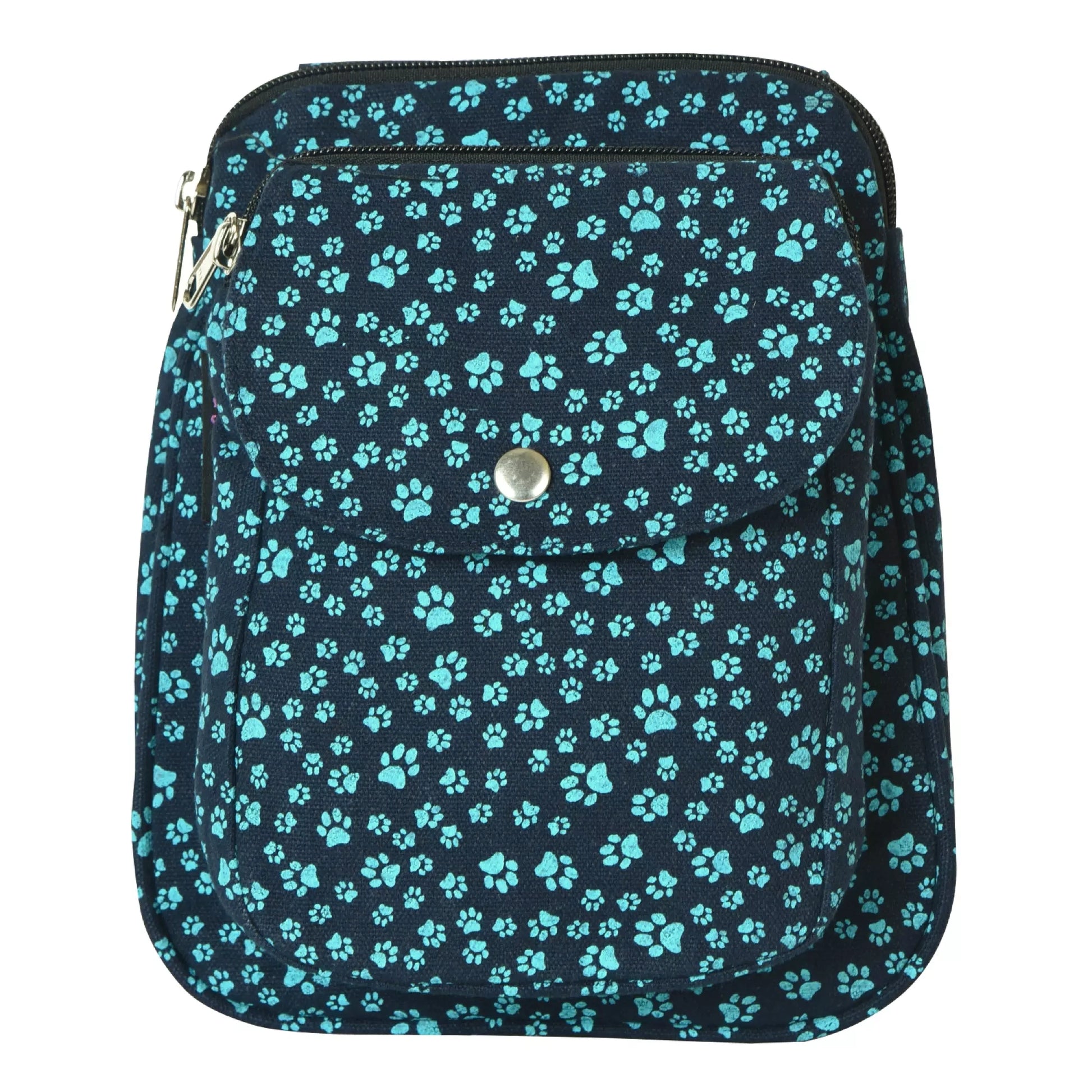 Beuteltasche Gassi-Tasche Stoff-Canvas Teal mit Pfotenmuster. Bild 4