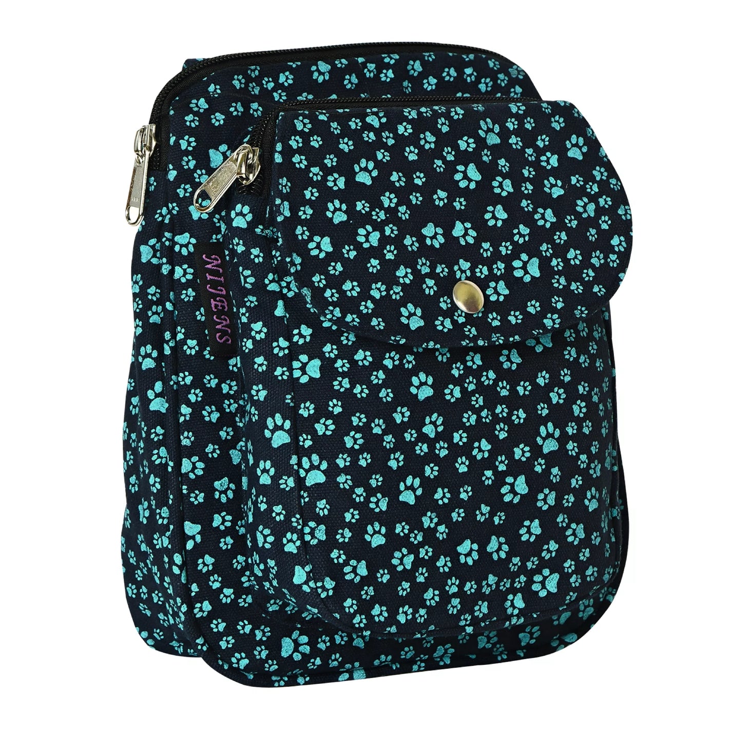 Beuteltasche Gassi-Tasche Stoff-Canvas Teal mit Pfotenmuster.