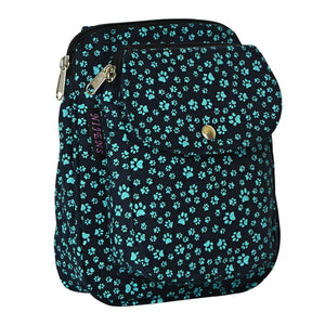 Beuteltasche Gassi-Tasche Stoff-Canvas Teal mit Pfotenmuster.