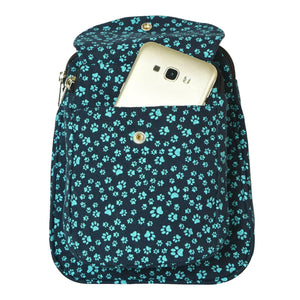 Beuteltasche Gassi-Tasche Stoff-Canvas Teal mit Pfotenmuster. Bild 2.