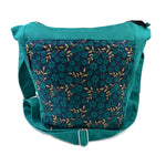 Umhängetasche Schultertasche Tasche aus Canvas-Stoff Türkis mit Blumenmuster.