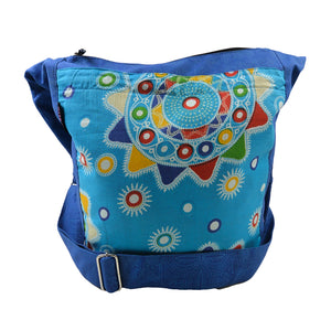 Schultertasche Shopper Stoff-Muster in Blau.