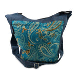 Schultertasche Strandtasche Stoff Paisley in Blau.