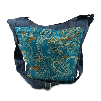 Schultertasche Strandtasche Stoff Paisley in Blau.