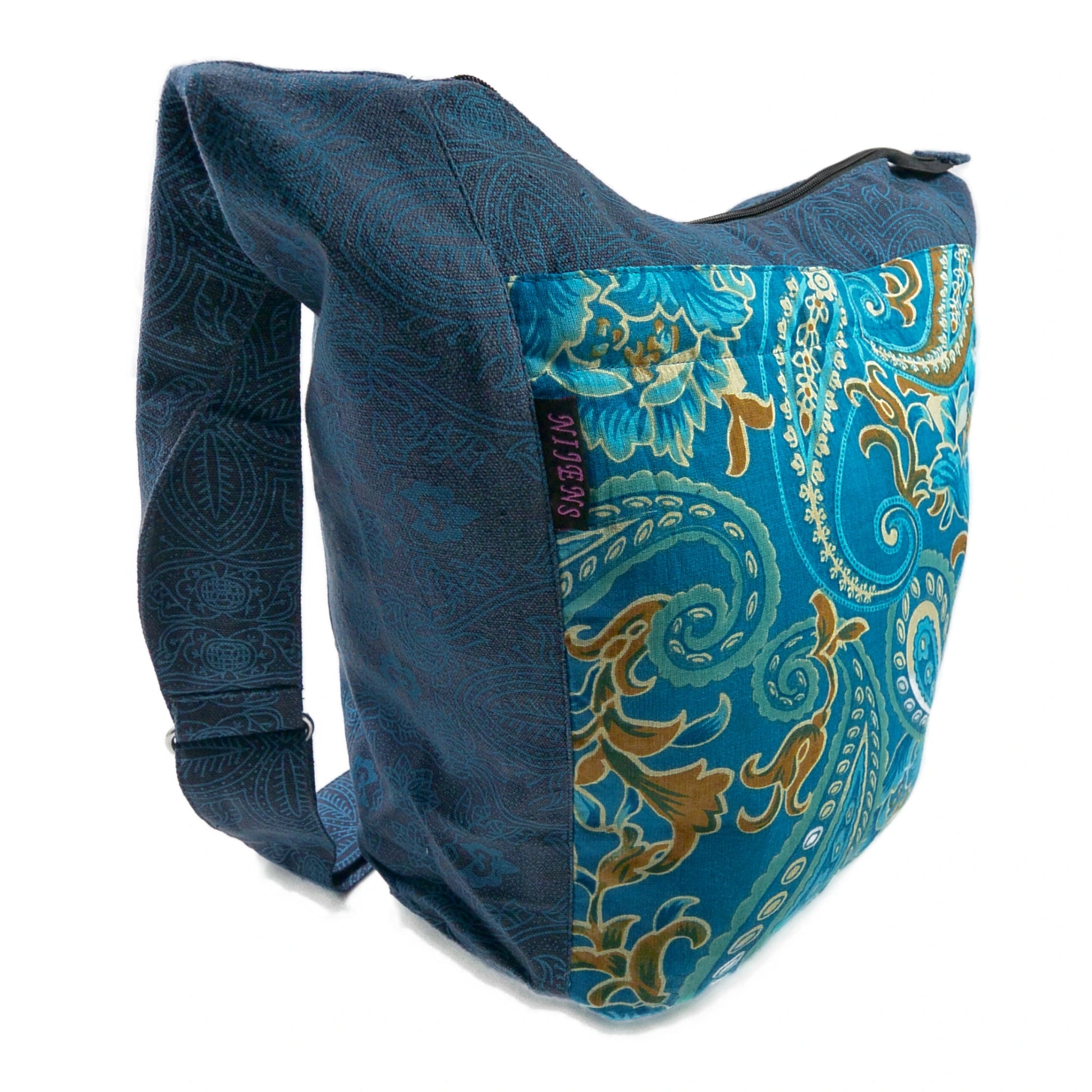 Schultertasche, Strandtasche, Stoff, Paisley in Blau (4. Bild)