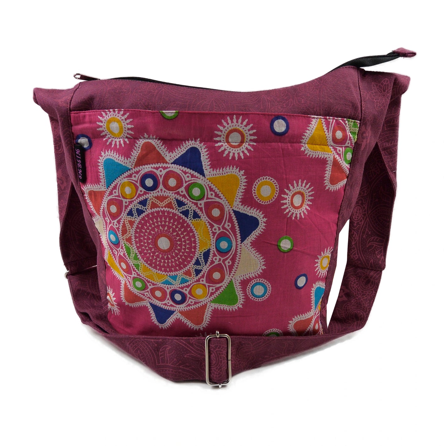 Schultertasche, Strandtasche, Stoff, Paisley in Magenta.