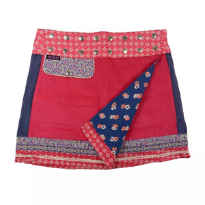 Nijens Minirock Kordrock mit aufgesetztem Schmuckband am Saum, Rosa-Blau