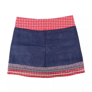 Nijens Minirock Kordrock mit aufgesetztem Schmuckband am Saum, Rosa-Blaue Farbe