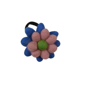 Handgefilzte Blumen-Haargummi Rosa-blau