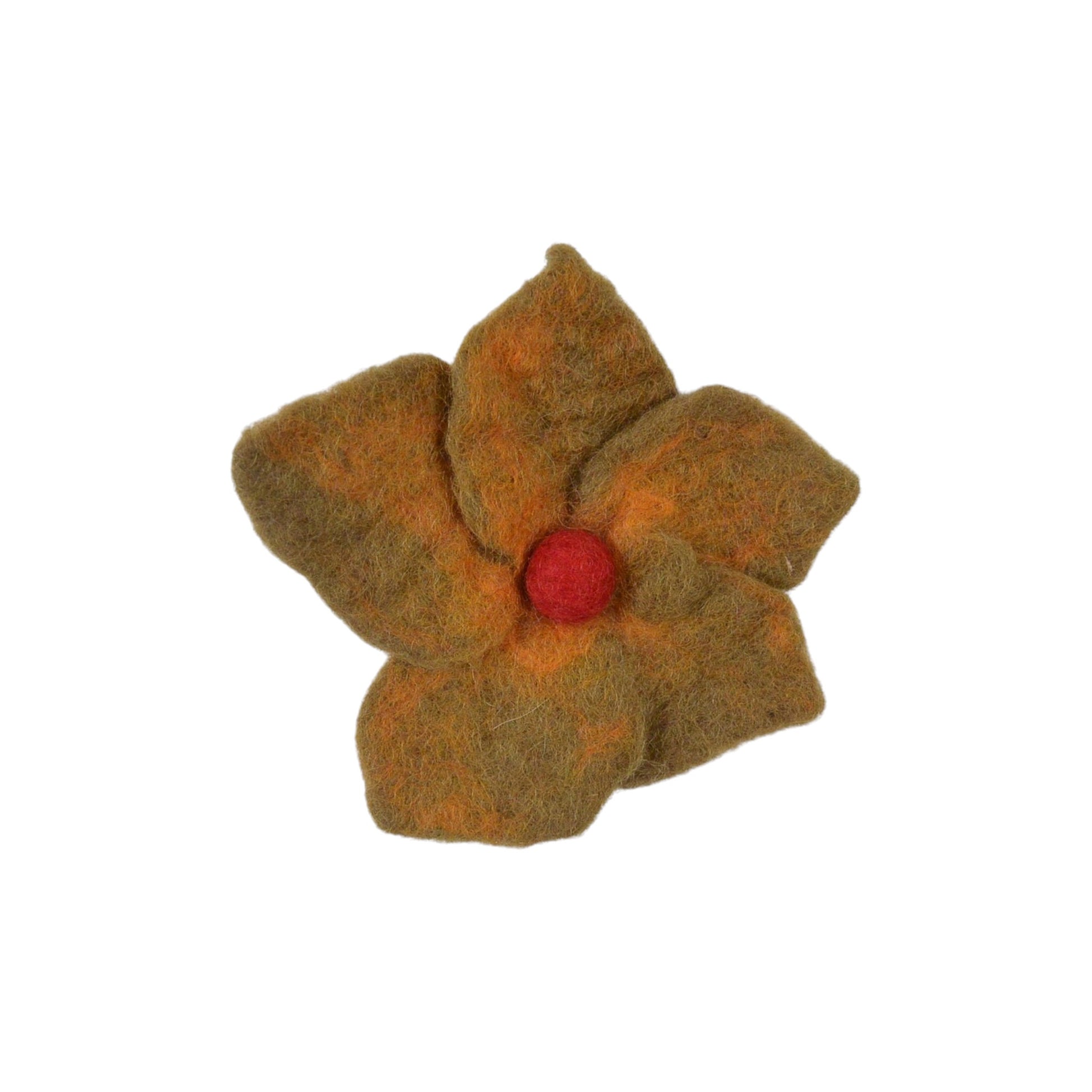 Filz-Hargummi, Filz Blüte aus Schurwolle Oliv-Gelb.