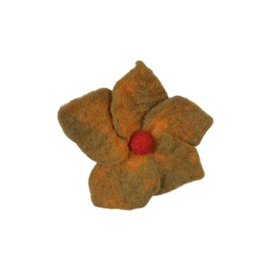 Filz-Hargummi, Filz Blüte aus Schurwolle Oliv-Gelb.