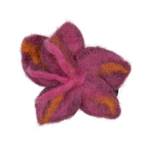 Filz-Haargummi, Filz Blüte aus Schurwolle in Rosa, Orangetöne.