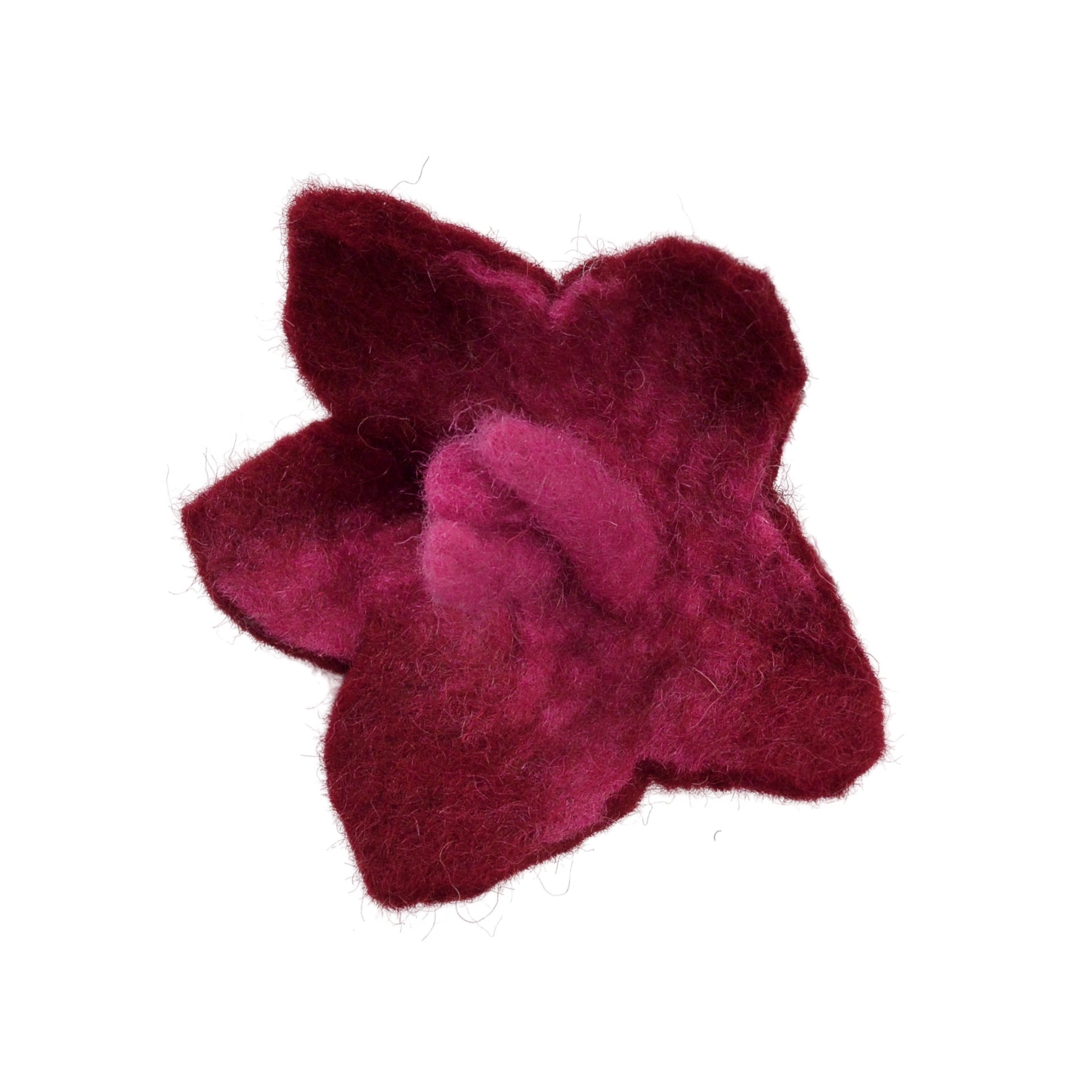 Handgefilzter Haargummi mit Blüte in dunklem Rot/Pink