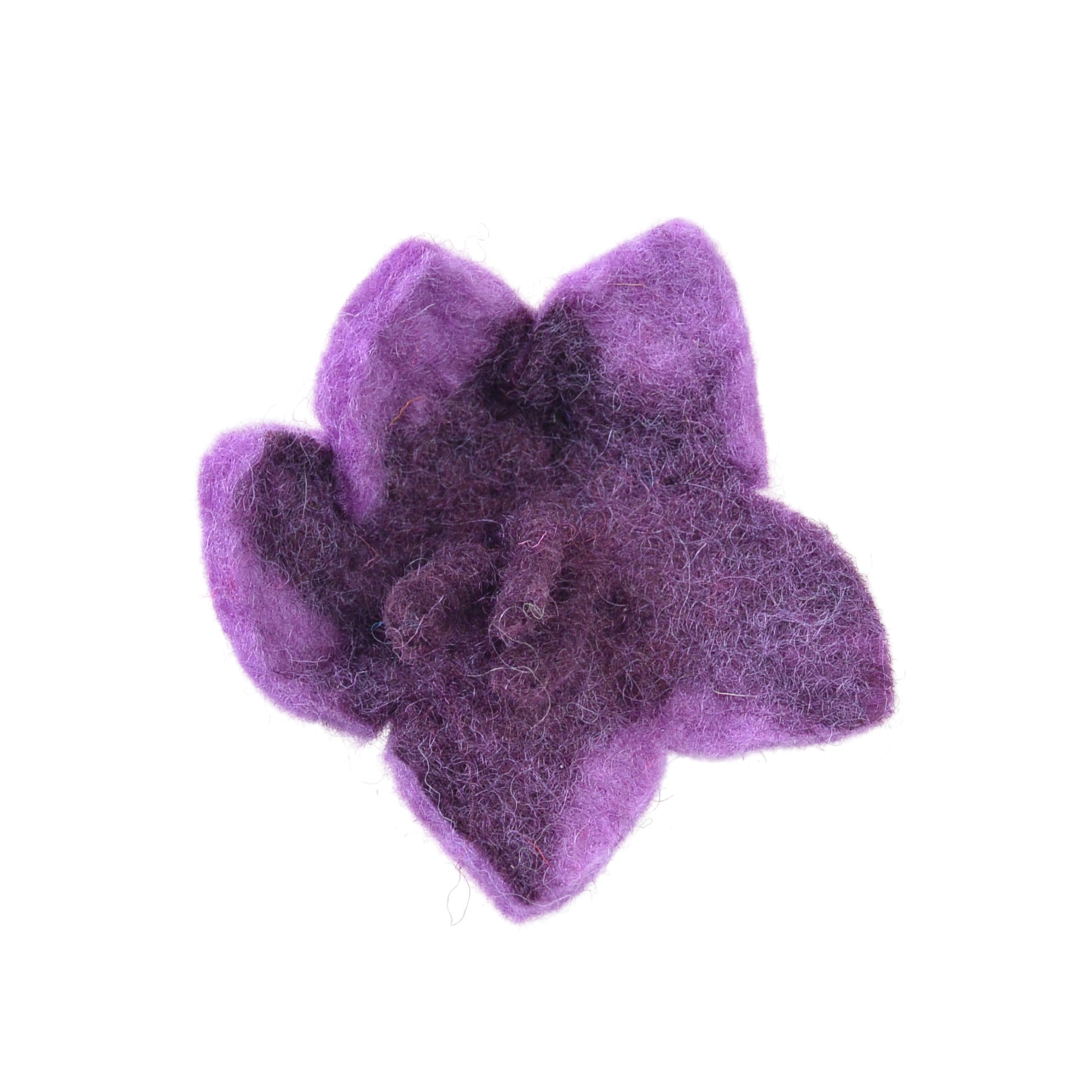 Handgefilzte Blüte in Lila als Haargummi, Draufsicht