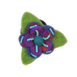 Filz Accessoires Blumen-Haargummi aus Wolle Grün-Blau